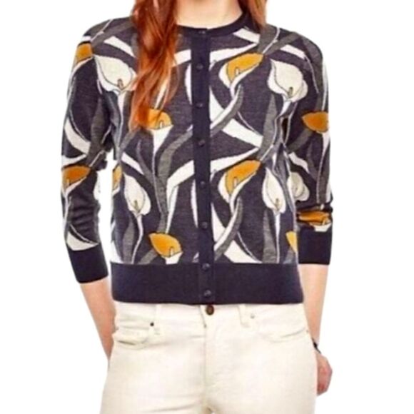 EC ANN TAYLOR EXTRA FINE MURINO WOOL/50%ACRYLIC CALLA LILY CARDIGAN SZ. XSP - Picture 1 of 6